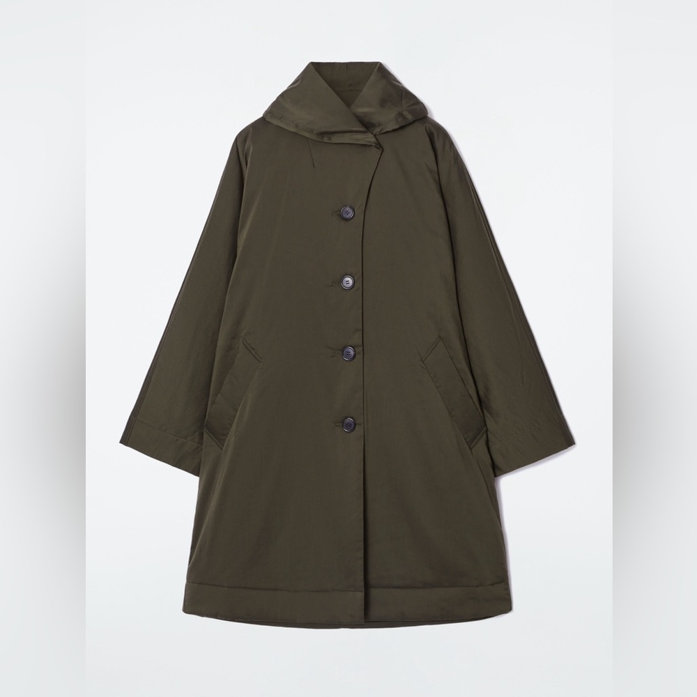 COS dark olive OVERSIZED SHAWL-COLLAR PADDED COAT